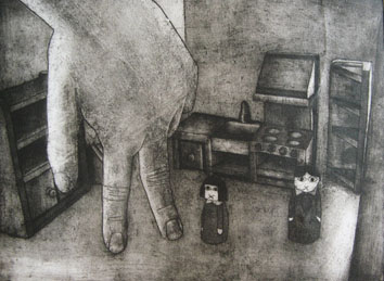 Still Lives series: The Encounter (2010) etching on paper - Pui Lee