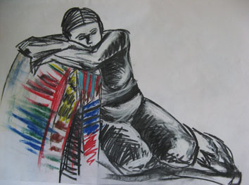 Life Drawing (2005) charcoal and coloured chalk on paper - Pui Lee